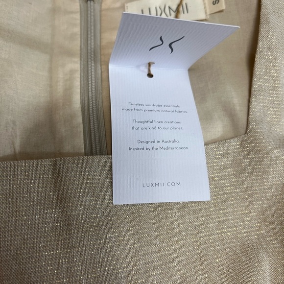 Luxmii Mini Linen S Shift Dress In Gold Metallic Linen Lurex W/ Sparkle - Picture 6 of 8
